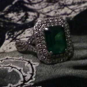 Goth EMERALD Diamond 925 STERLING SILVER RING